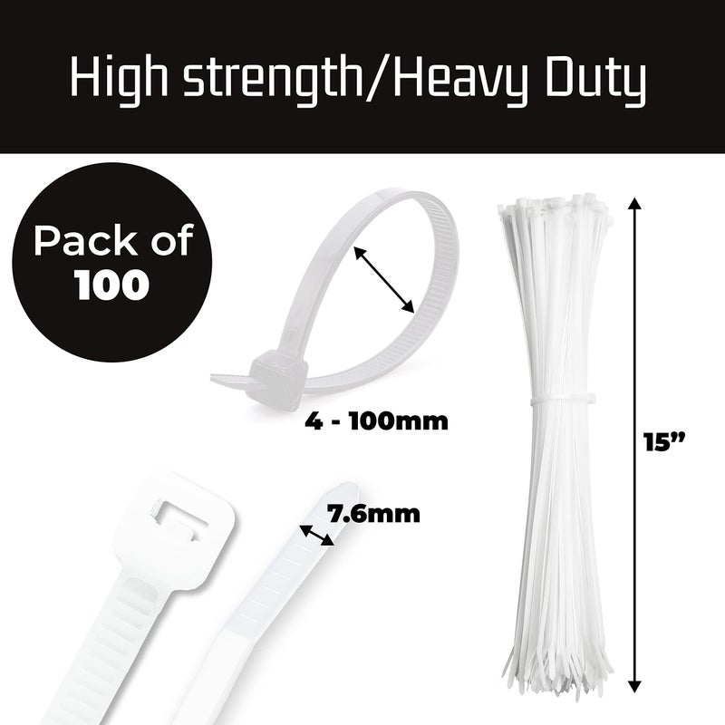 Bolt Dropper 15-Inch White Zip Cable Ties - Pack of 100 Heavy Duty Self-Locking Nylon Wire Ties - 120 lbs Tensile Strength for Indoor and Outdoor Use - Durable, UV and Temperature Resistant Zip Ties - Image 3